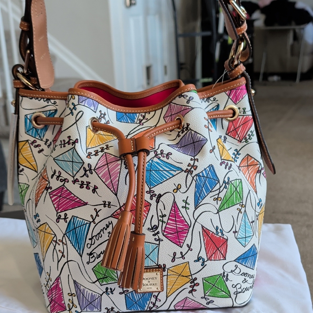 Dooney & Bourke White Multicolor Kite Print Drawstring Hobo